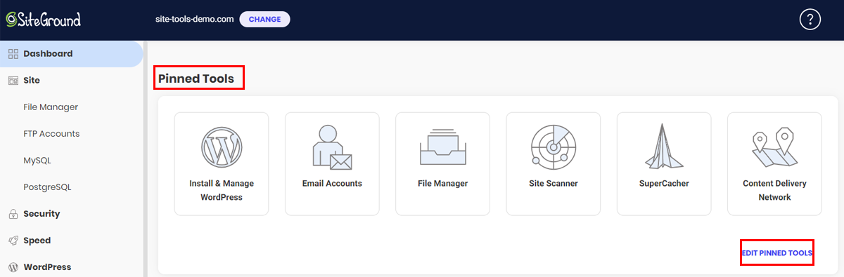 SiteGround Default Tools to Manage Website